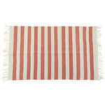 Handwoven Orange and White Stripe Cotton Rug with Fringes