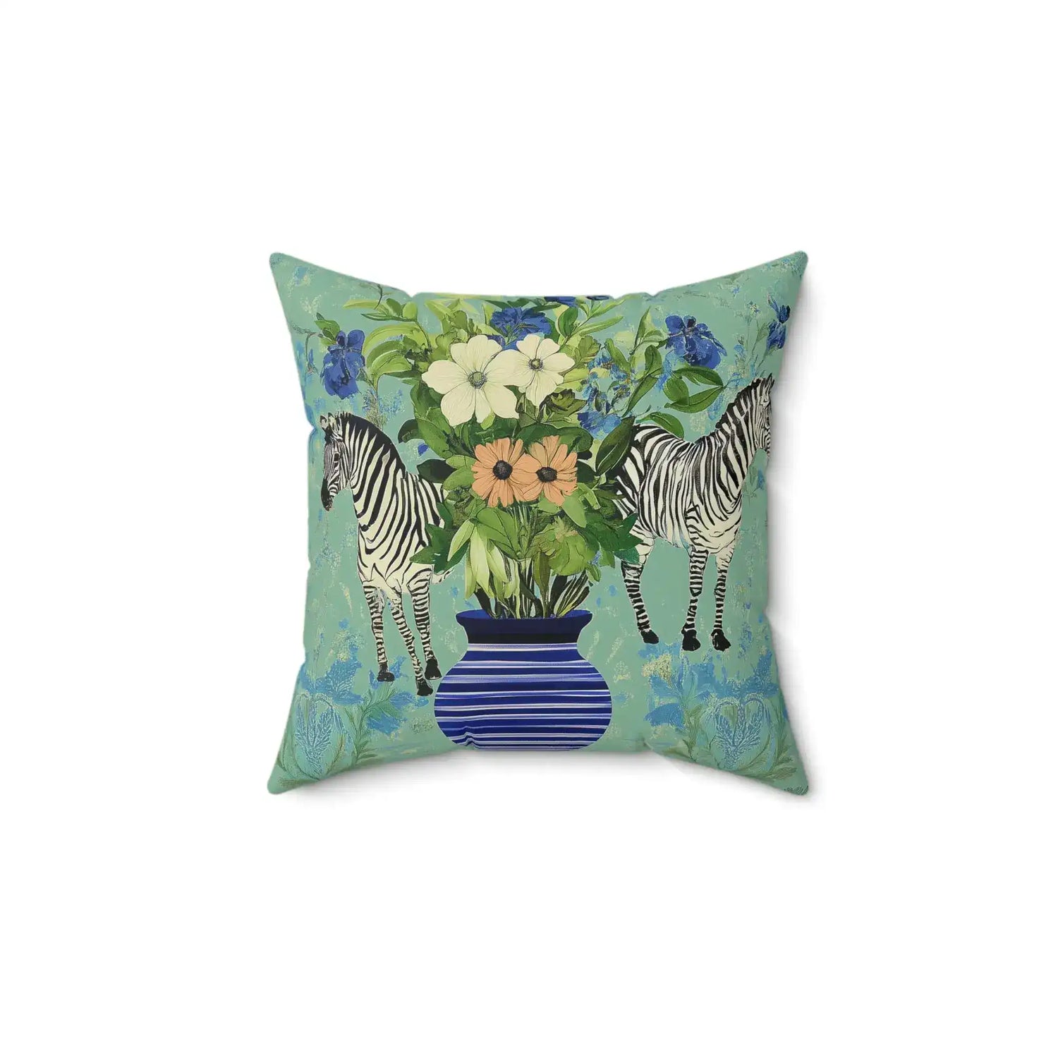 Zebra and Floral Vase Throw Pillow