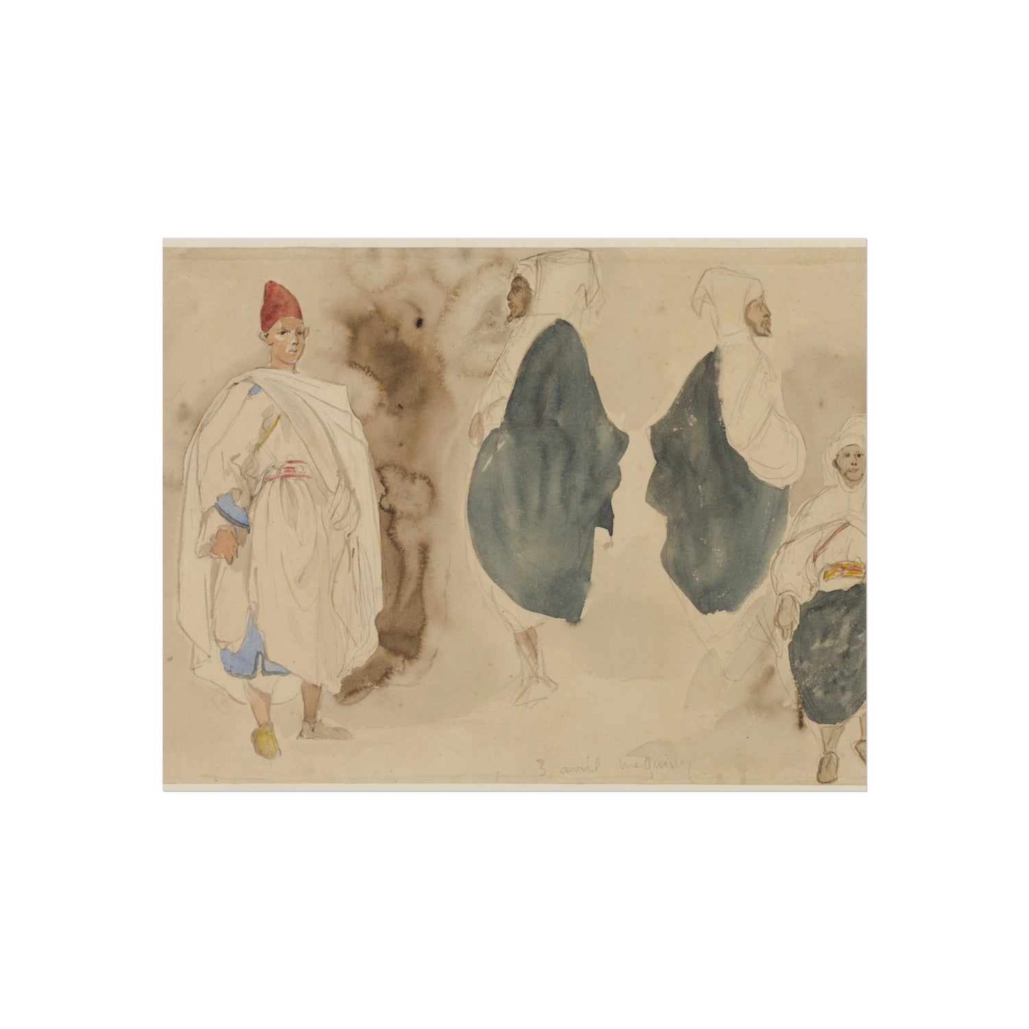 Four Sketches of Arab Men - Eugène Delacroix Fine Art Poster