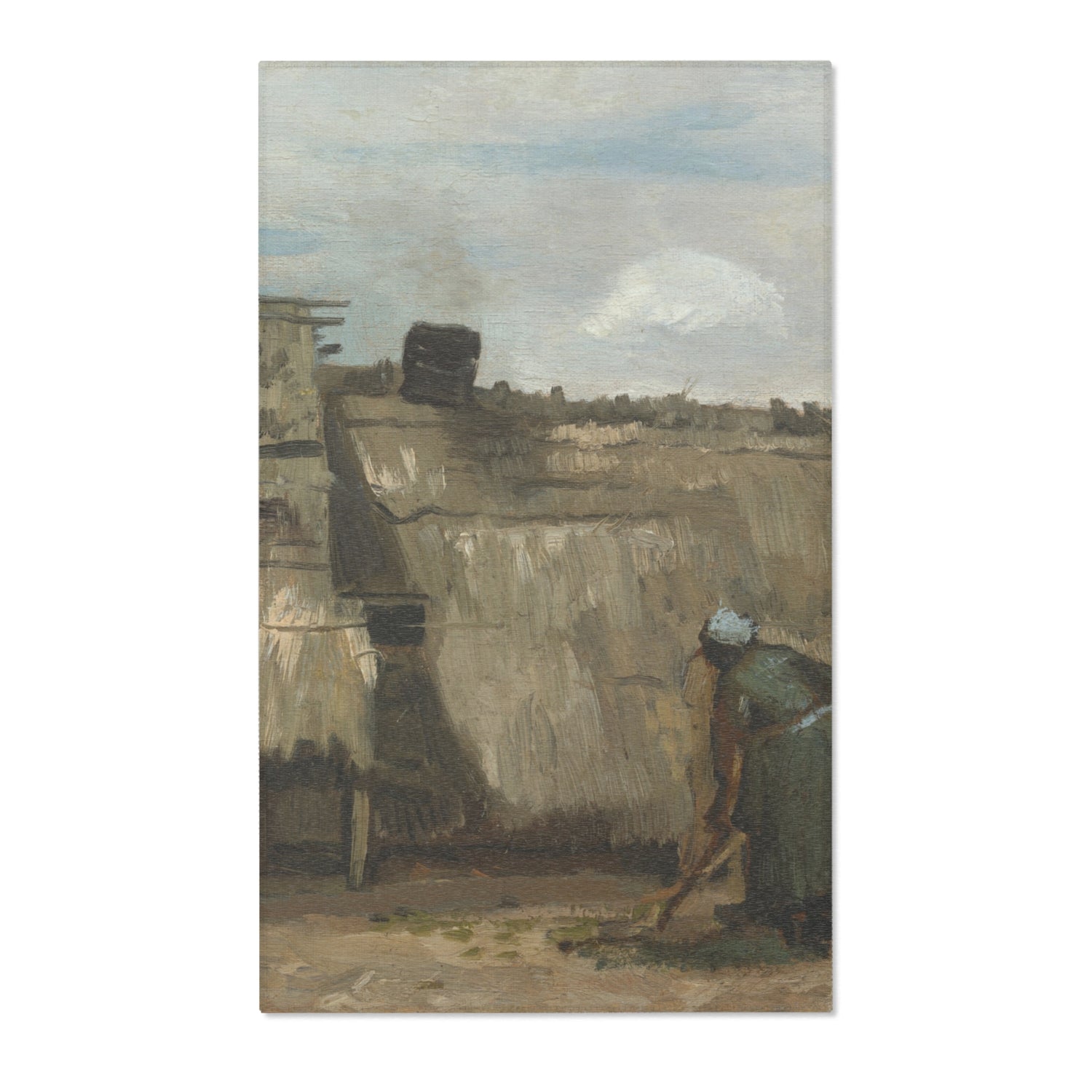A Peasant Woman Digging in Front of Her Cottage - Vincent van Gogh Area Rug
