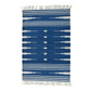 Handwoven Dark Blue and White Patterned Cotton Rug with Fringes
