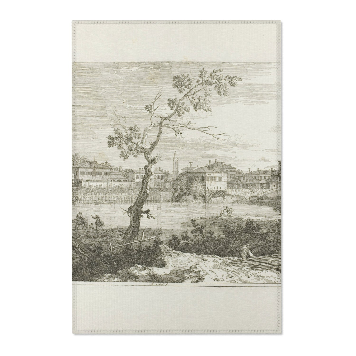 View of a Town on a River Bank - Canaletto Area Rug