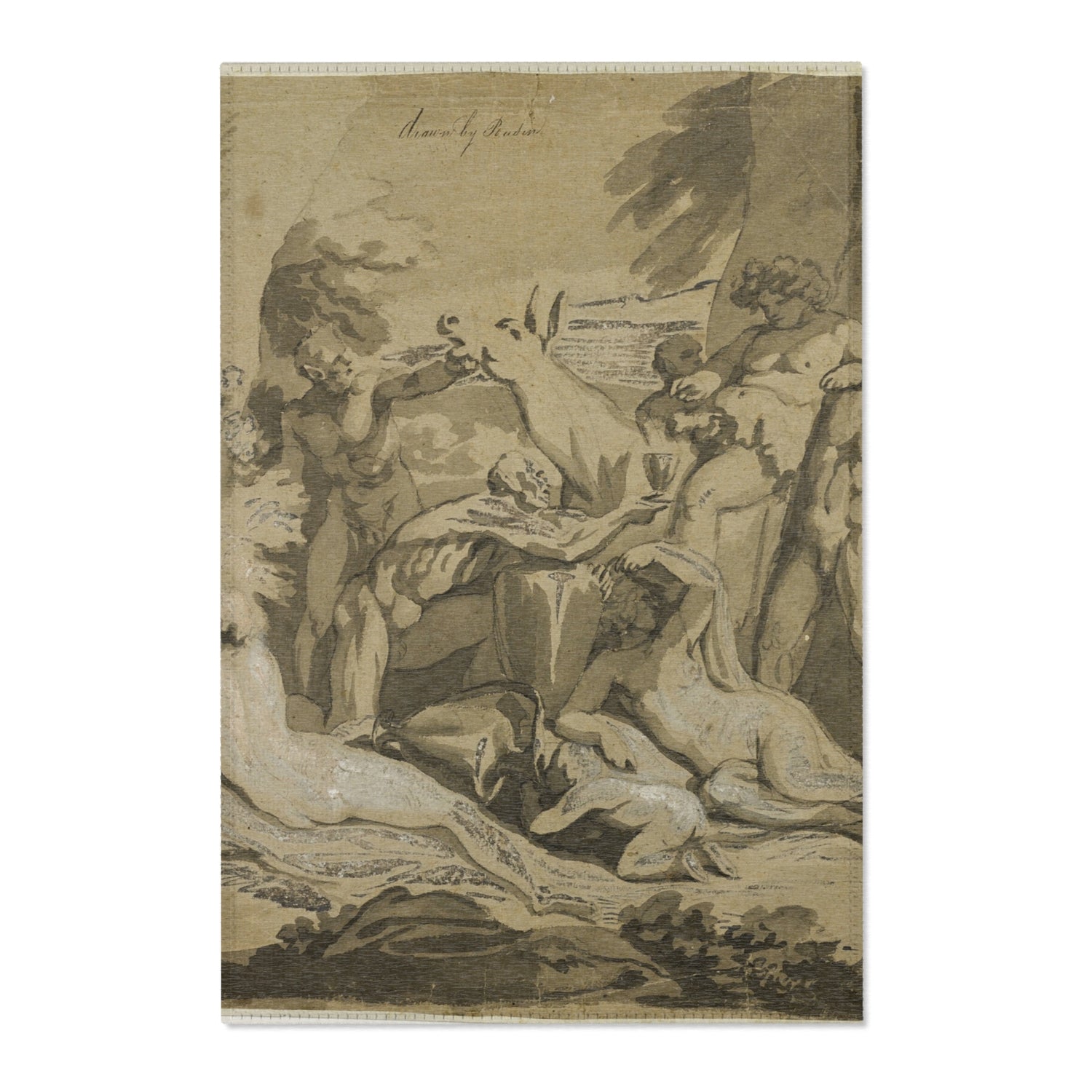 Drunken Silenus Satyr and Nymphs - Nicolas Poussin Area Rug