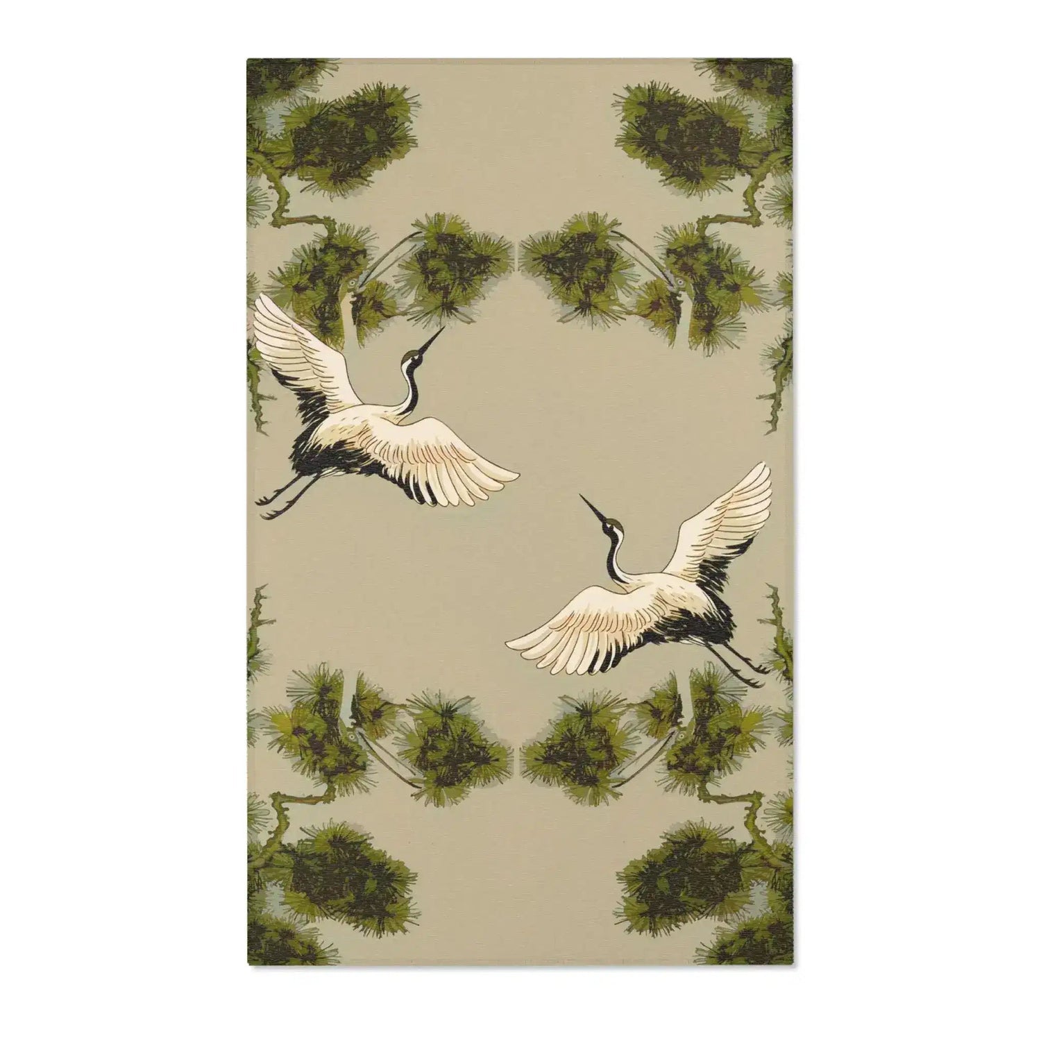 Dancing Cranes in Olive Grove Accent Rug