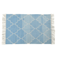 Handwoven Blue and White Moroccan Patterned Cotton Rug with Fringes