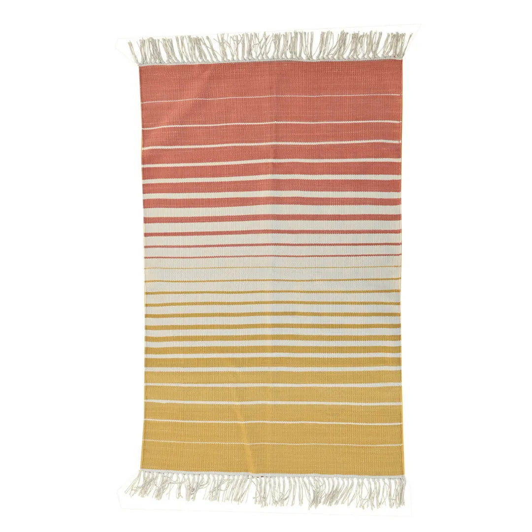 Handwoven Yellow and Orange Ombre Cotton Rug with Fringes