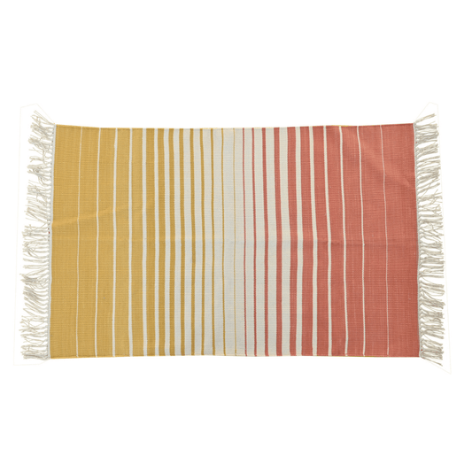 Handwoven Yellow and Orange Ombre Cotton Rug with Fringes