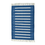 Handwoven Blue and White Mini Stripe Cotton Rug with Fringes