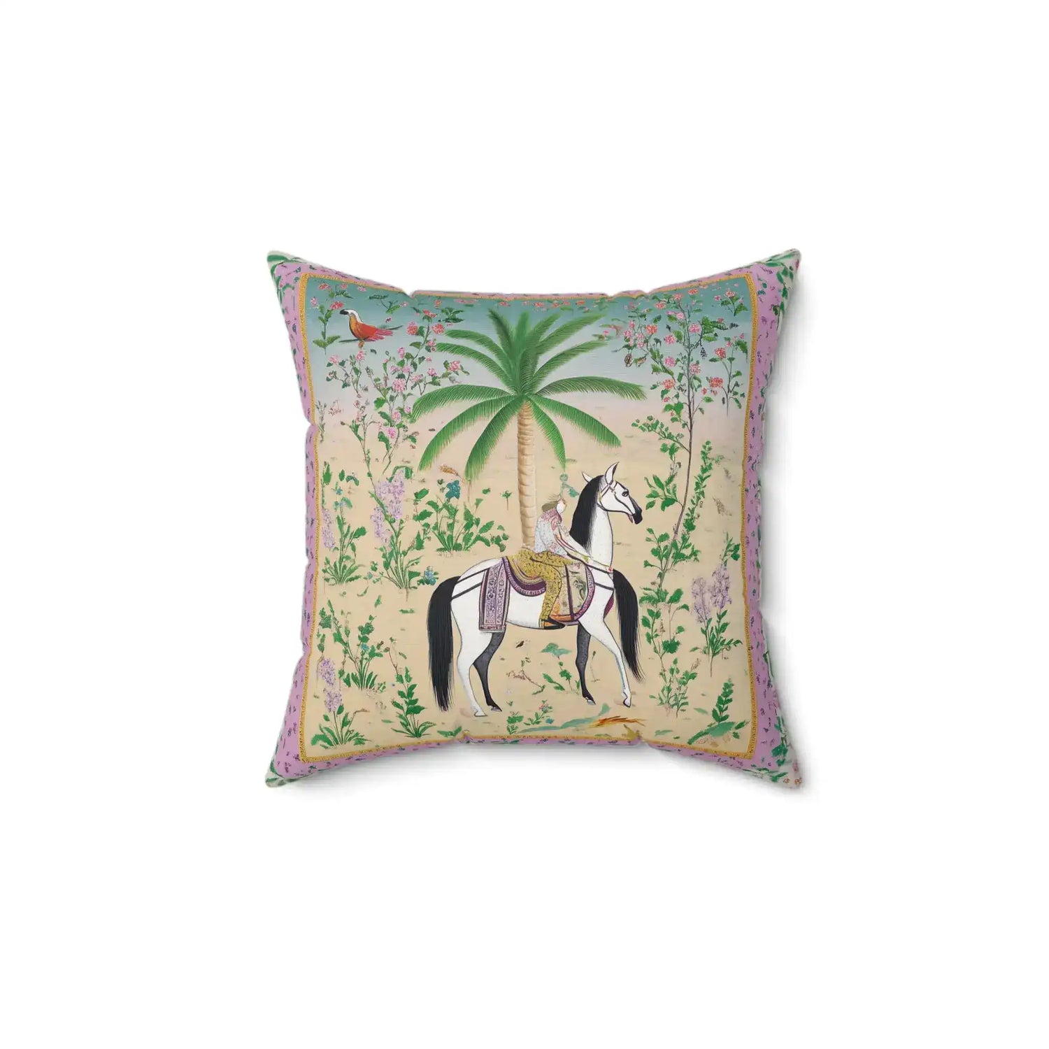 Royal Rider in Blossom Garden Throw Pillow