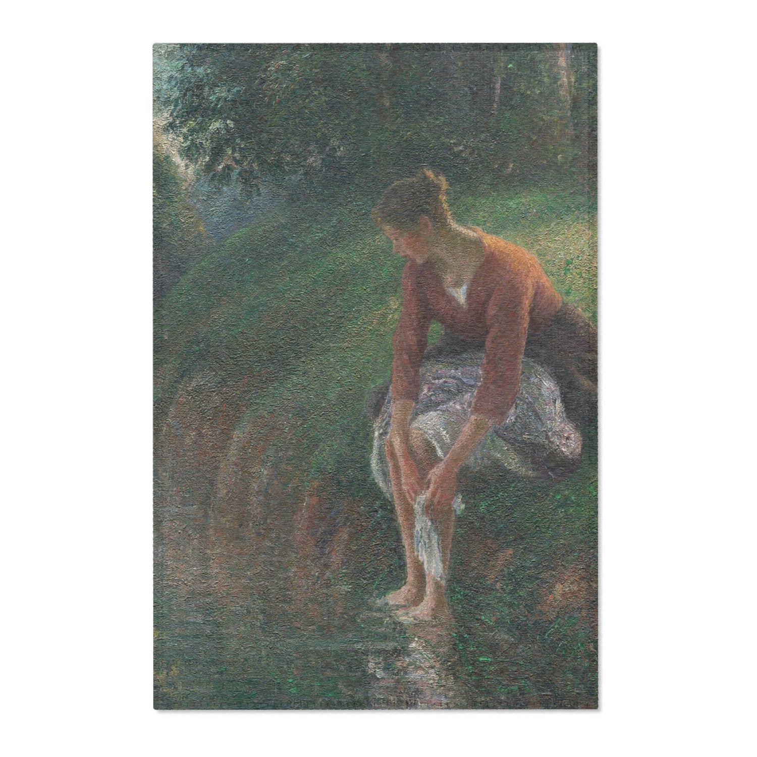 Woman Bathing Her Feet in a Brook - Camille Pissarro Area Rug