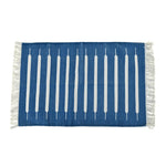 Handwoven Blue and White Mini Stripe Cotton Rug with Fringes