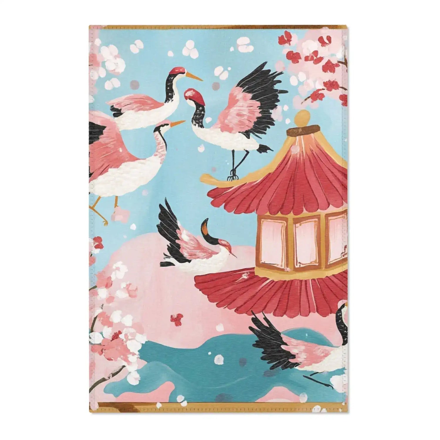 Pink Crane and Blossom Garden Accent Rug