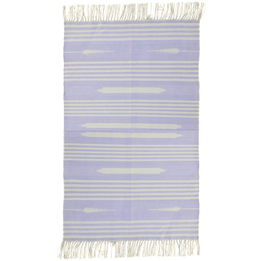 Handwoven Lilac and White Mini Stripe Cotton Rug with Fringes
