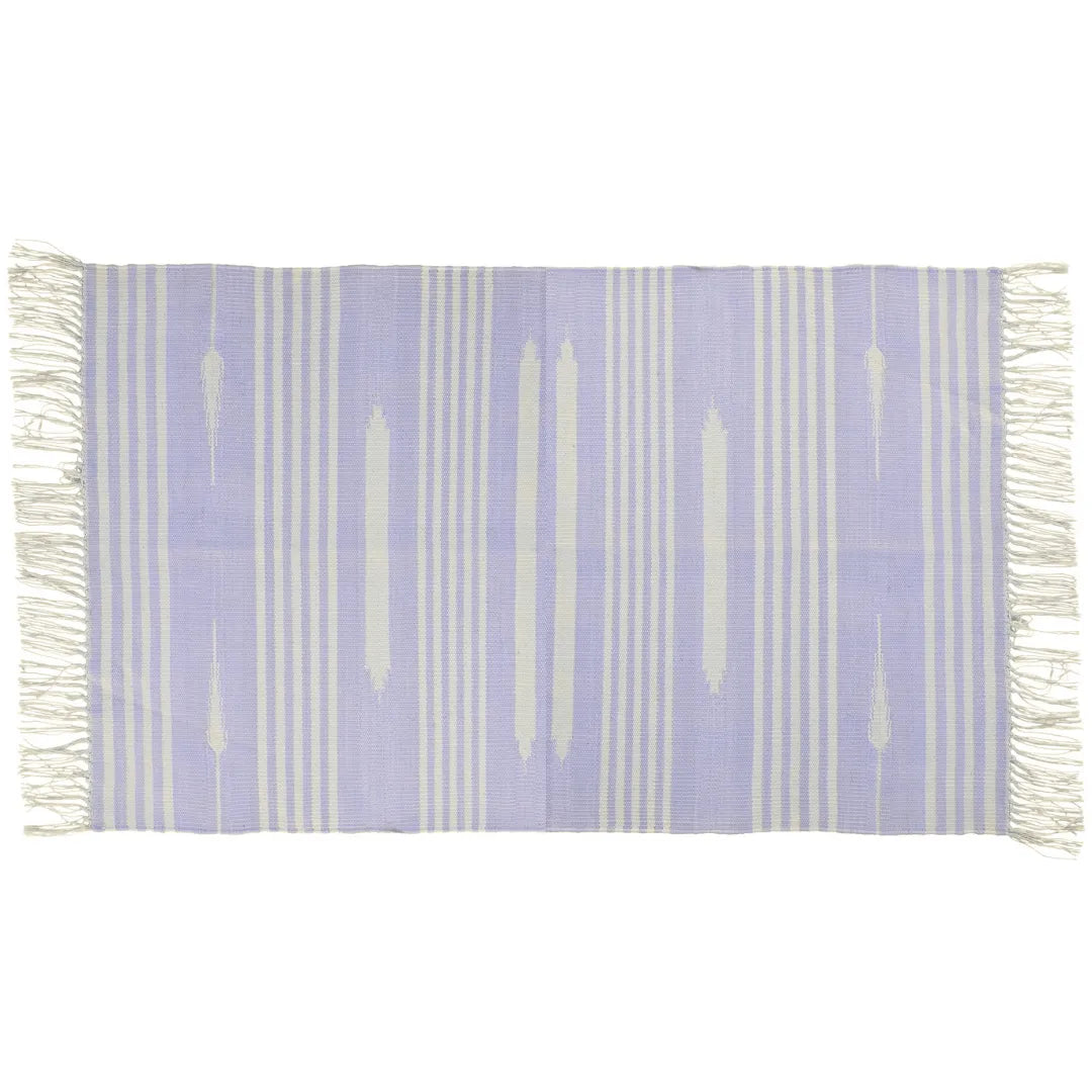 Handwoven Lilac and White Mini Stripe Cotton Rug with Fringes