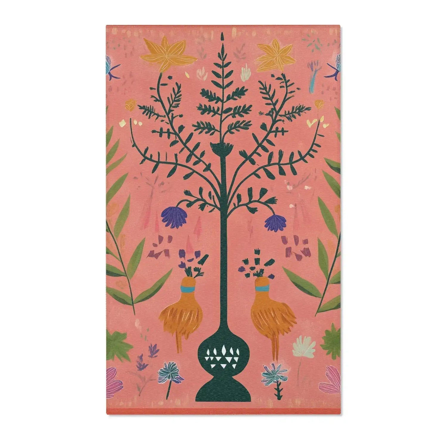 Folk Garden Birds Accent Rug