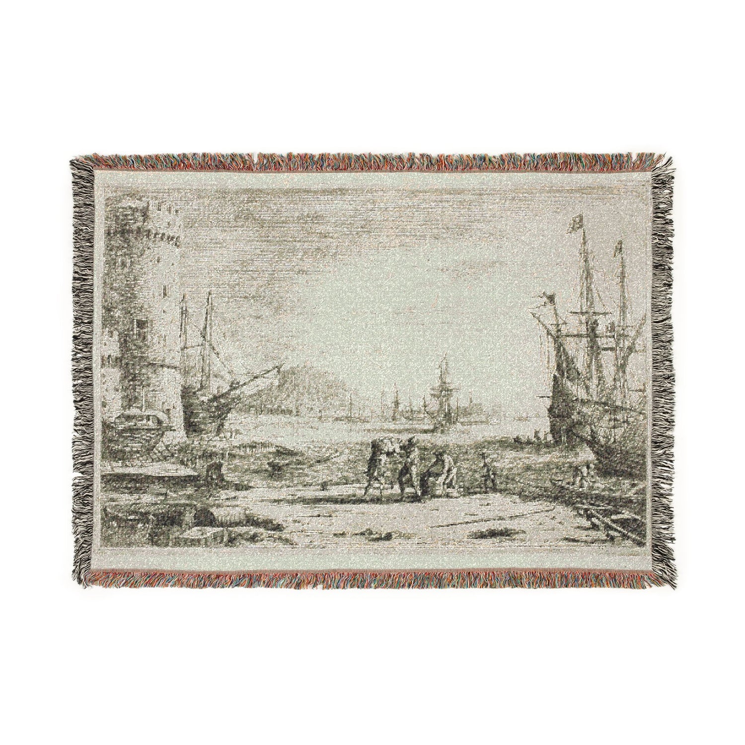 Harbor with a Large Tower - Claude Lorrain Tapestry Blanket