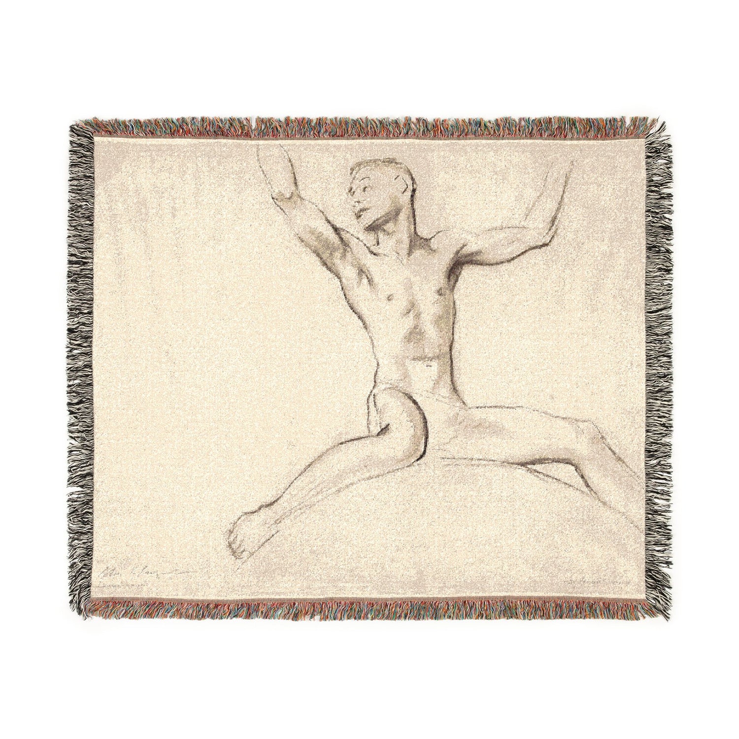Seated Male Nude, Arms Uplifted - John Singer Sargent Tapestry Blanket