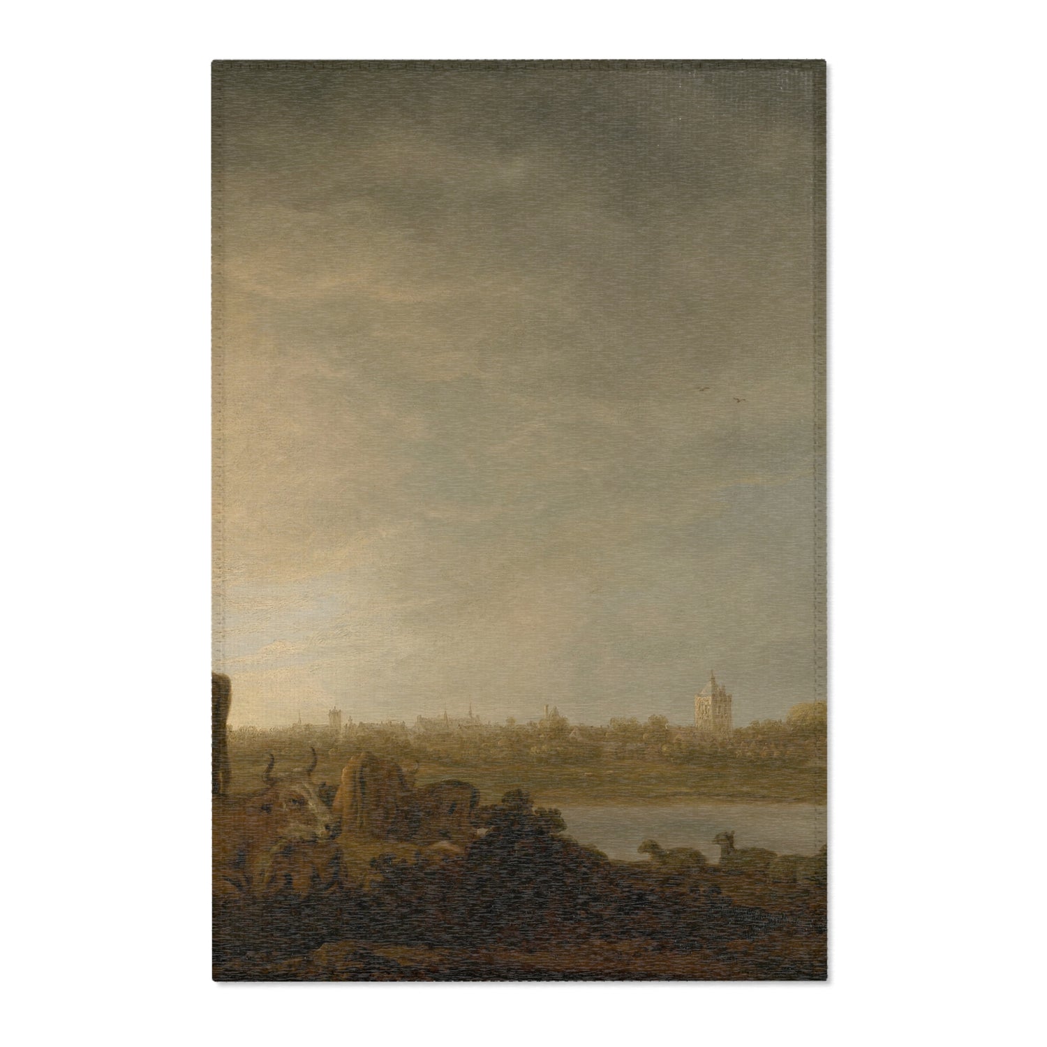 View of Vianen with a Herdsman and Cattle - Aelbert Cuyp Area Rug