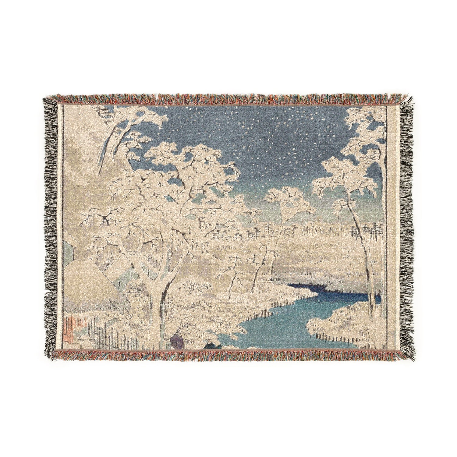 Meguro Drum Bridge Sunset Hill Snow - Utagawa Hiroshige Tapestry Blanket