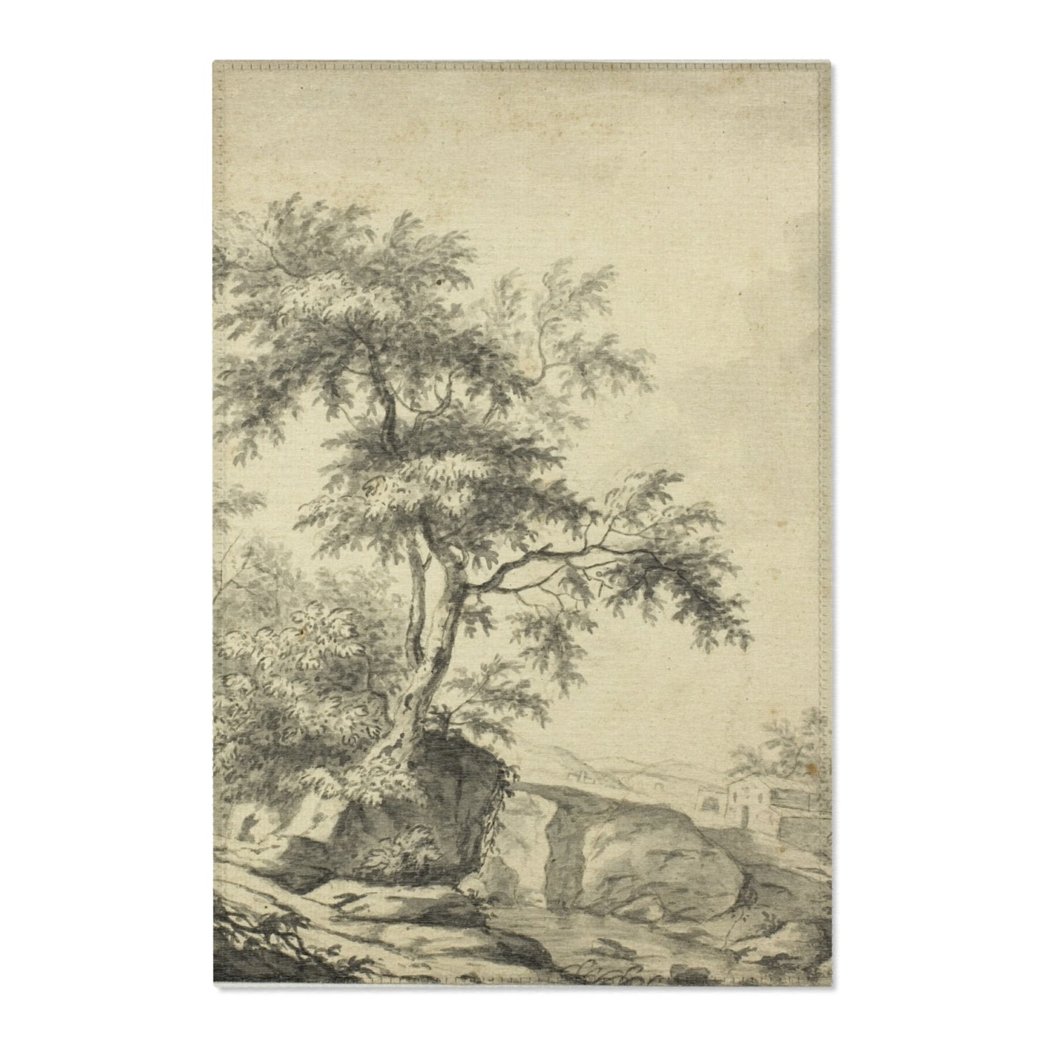 Landscape with Tree on Road to Buildings - Jacob van Ruisdael Area Rug