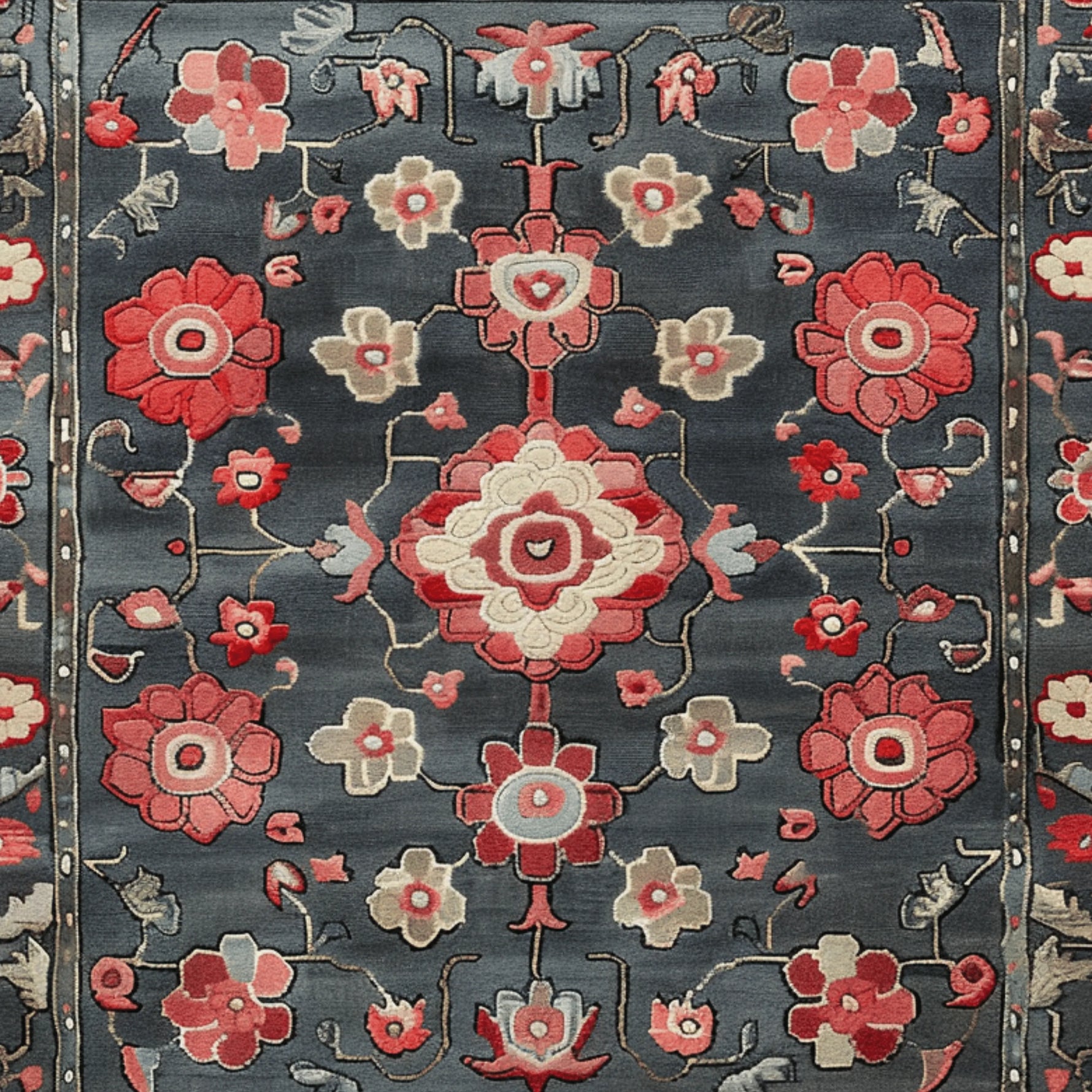 Midnight Floral Trellis Hand Tufted Rug