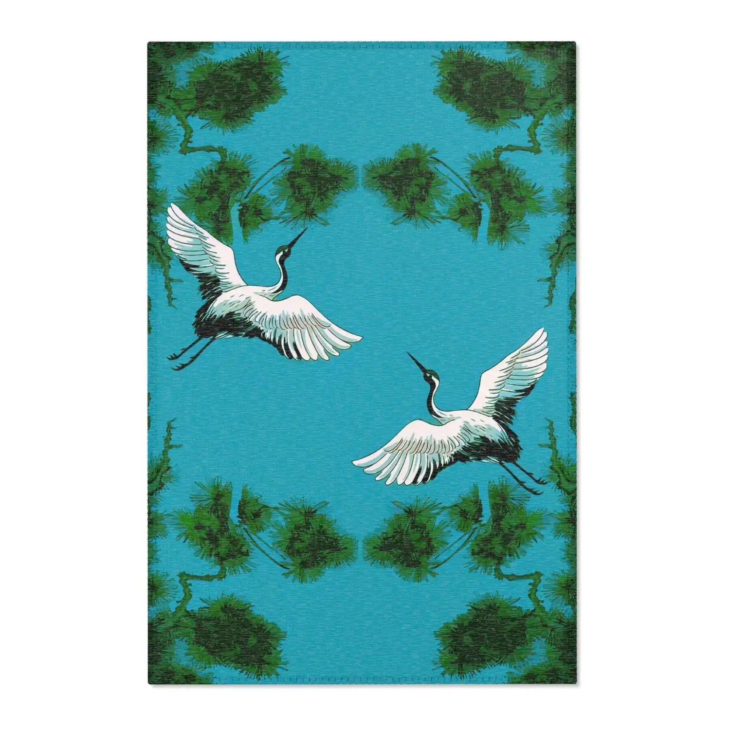 Dancing Cranes in Emerald Pines Accent Rug