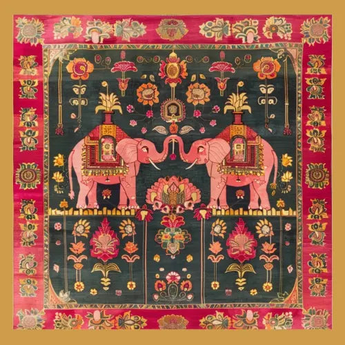 Royal Elephants Tapestry Wool Hand Knotted Area Rug