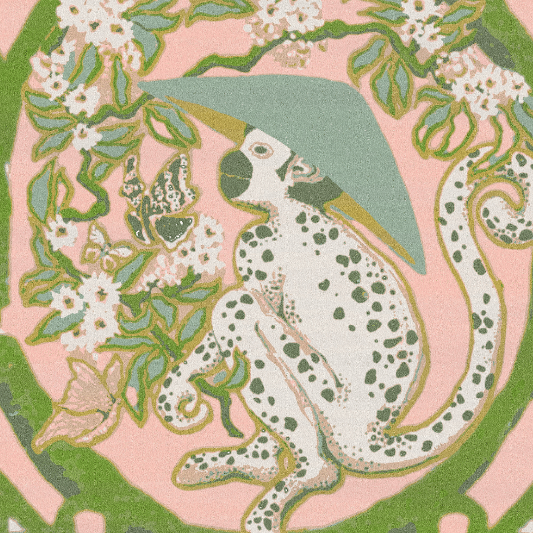 Elevate your living space with the whimsical charm of the Pastel Green Scallop Chinoiserie Monkey Hand-Tufted Wool Rug. Meticulously crafted, this rug features a unique design inspired by Chinoiserie motifs, with playful monkeys set against a backdrop of soothing pastel green scallops. 