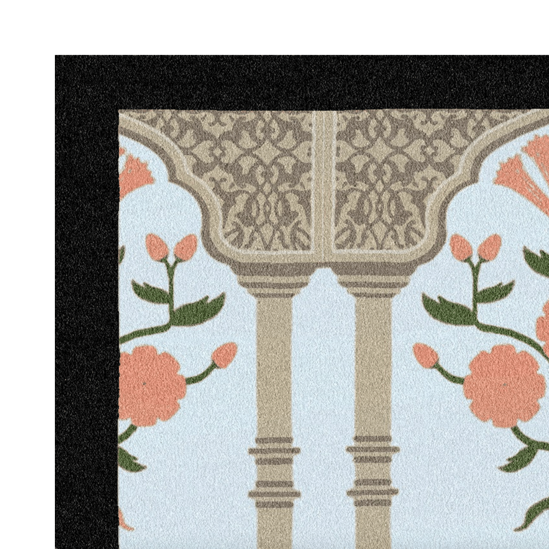 The Floral Gates Hand Tufted Rug with a Black Border is a sophisticated and timeless addition to your home decor. Meticulously crafted through the hand-tufting process, this rug features an intricate design of floral patterns arranged within gate-like formations, complemented by a bold black border.