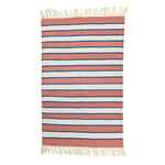 Handwoven Peach and White Stripe Cotton Rug with Fringes