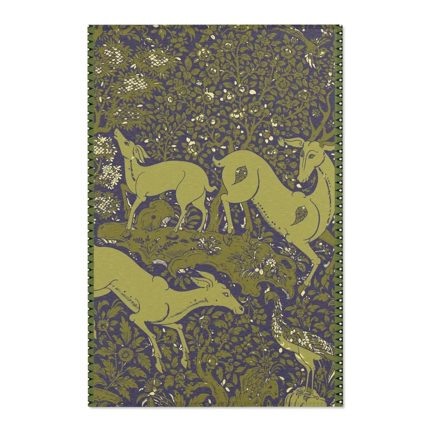 Golden Deer in Enchanted Forest Accent Rug