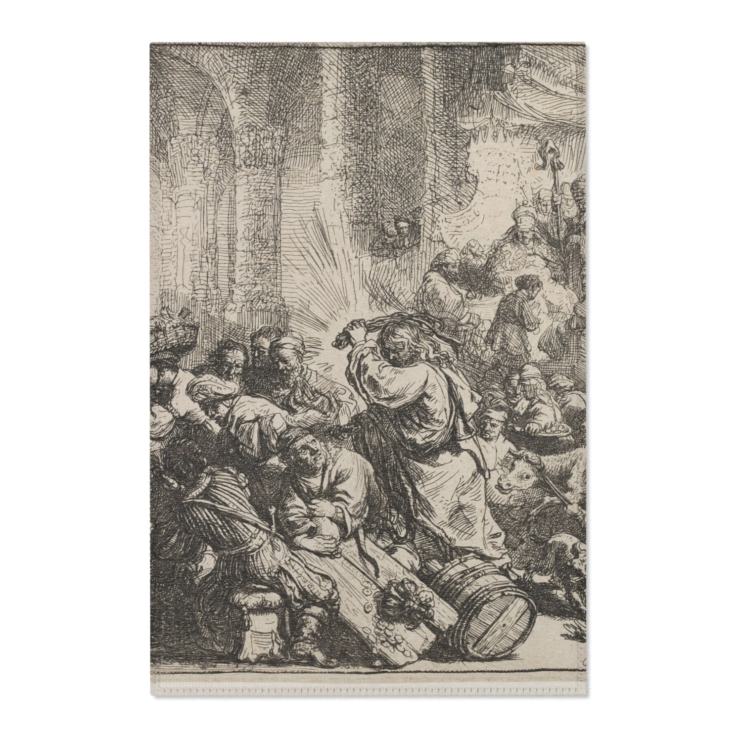 Christ Driving the Money Changers from the Temple - Rembrandt van Rijn Area Rug