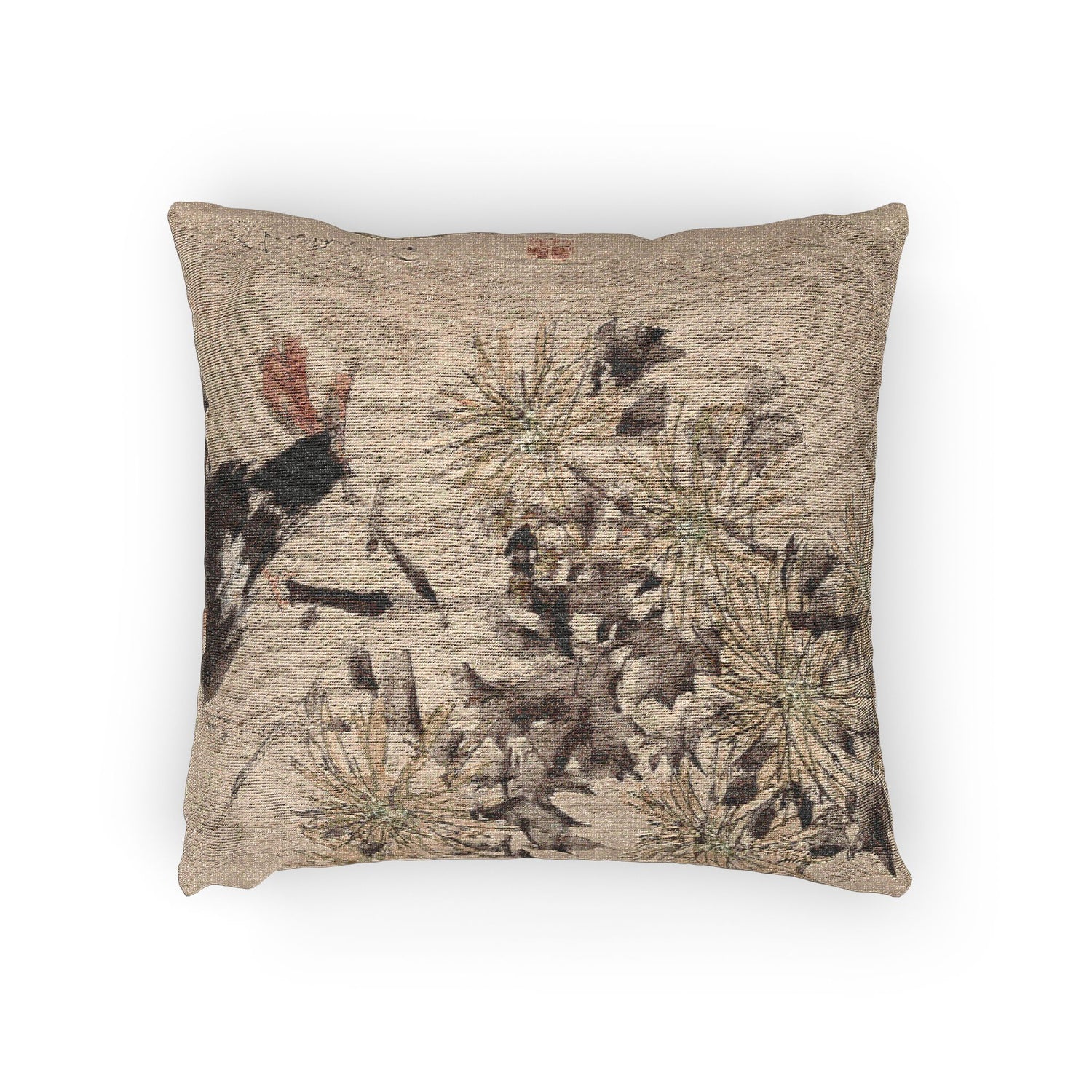 046_crested-myna-birds-and-chrysanthemums | Woven Pillow - MAIA HOMES