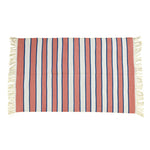 Handwoven Peach and White Stripe Cotton Rug with Fringes