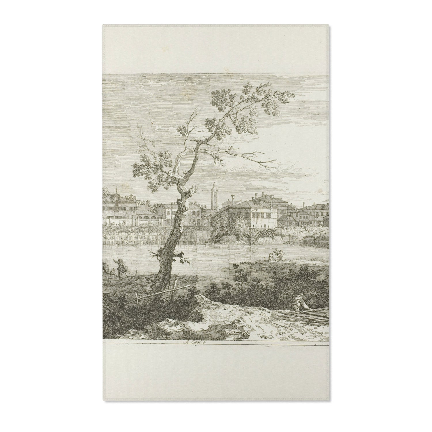 View of a Town on a River Bank - Canaletto Area Rug