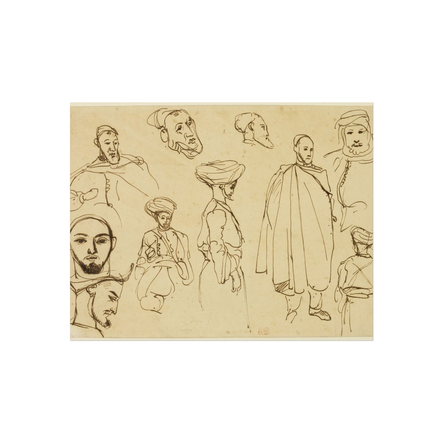 Sketches of Algerian Men - Eugène Delacroix Fine Art Poster