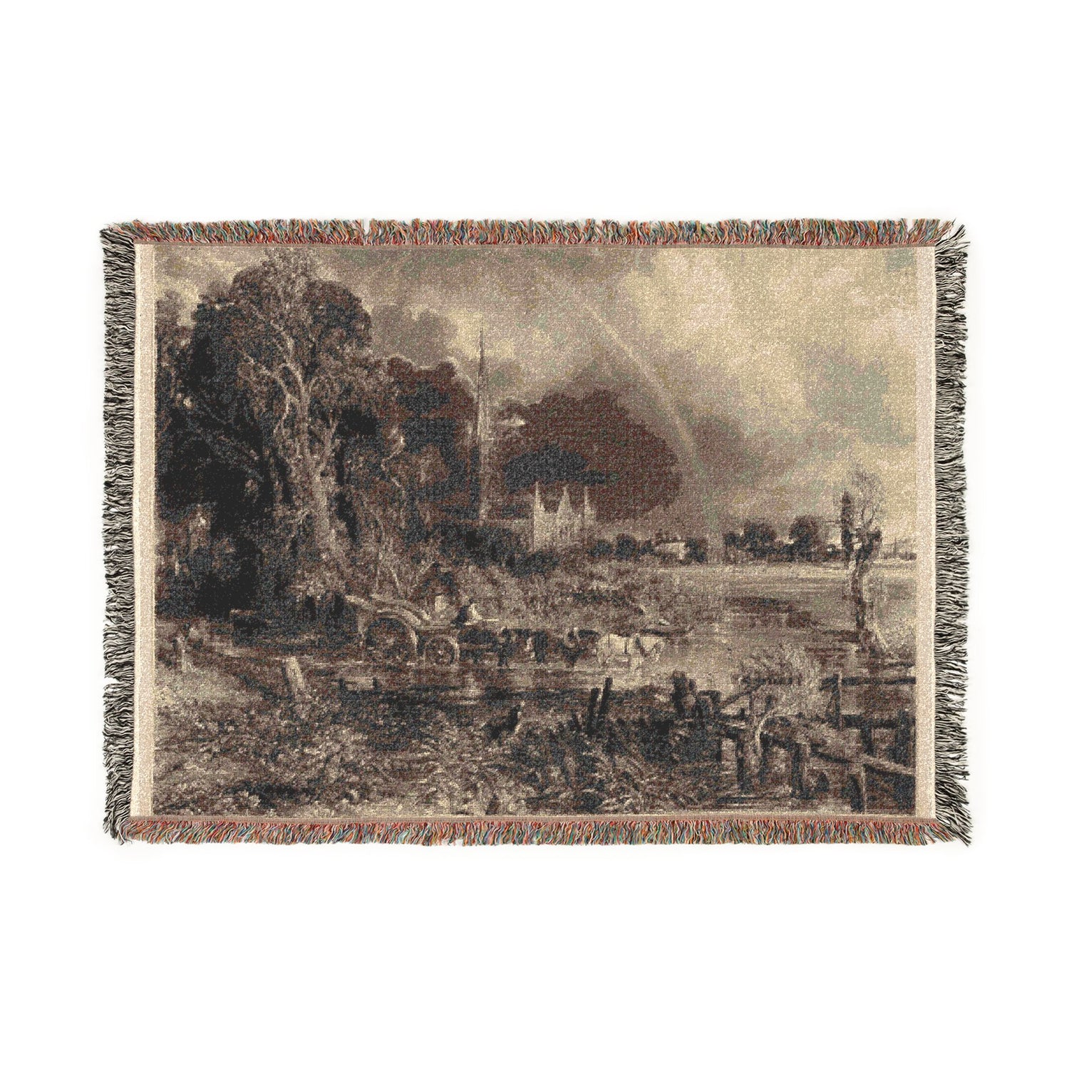 Salisbury Cathedral from the Meadows the Rainbow - David Lucas Tapestry Blanket