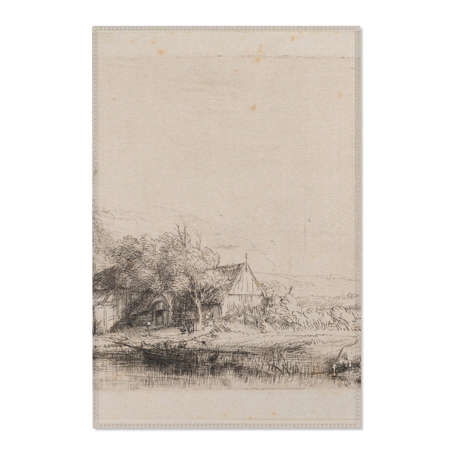 Landscape with a Cow Drinking - Rembrandt van Rijn Area Rug