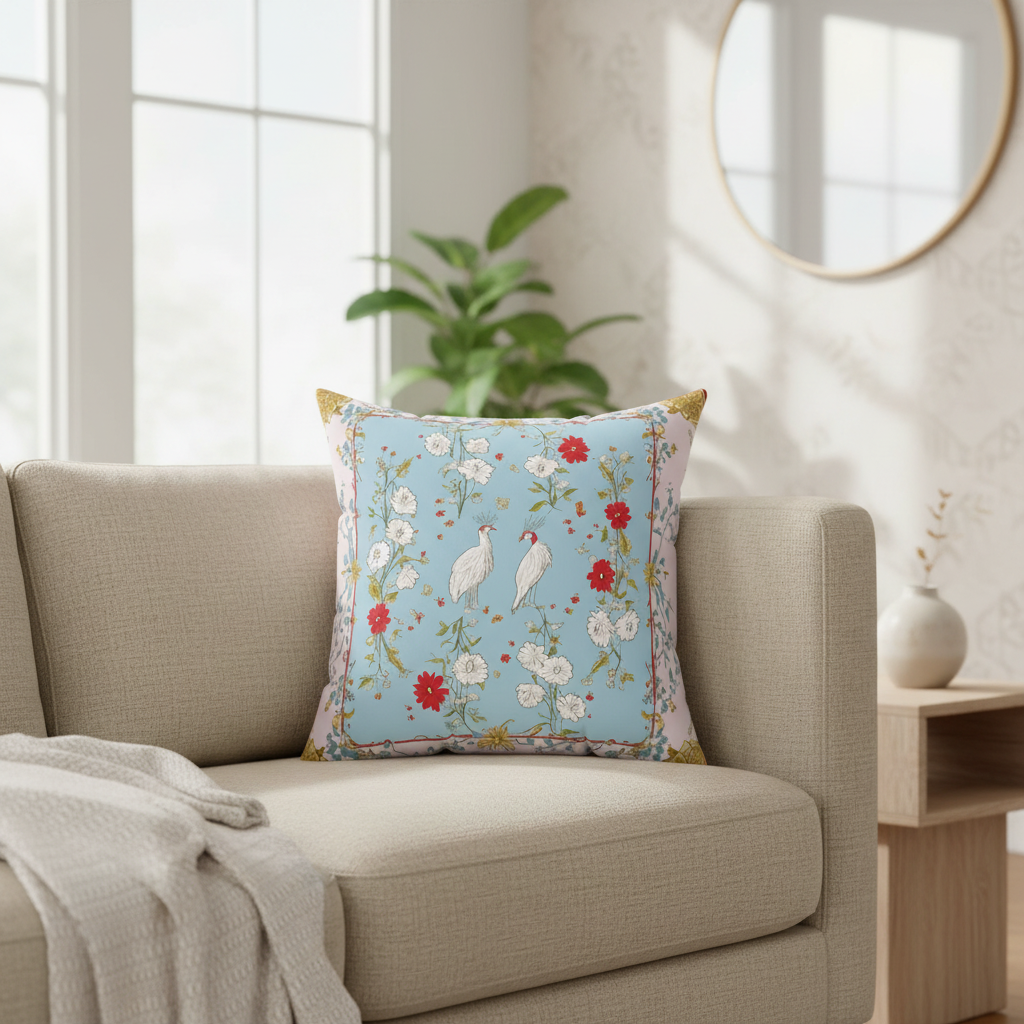 Blossom Court Herons Throw Pillow
