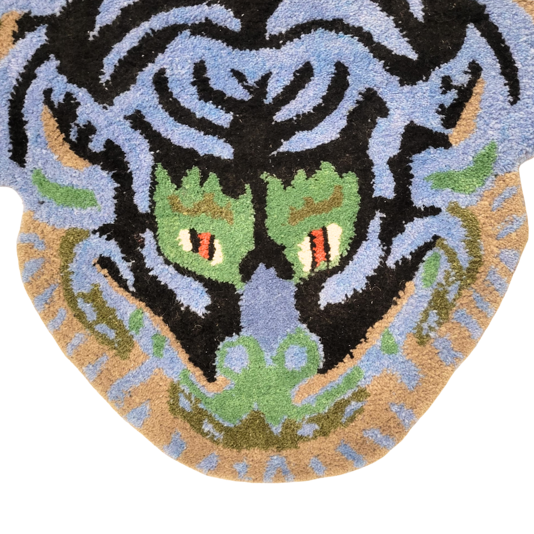 Blue Tibetan Tiger Accent Hand Tufted Wool Rug