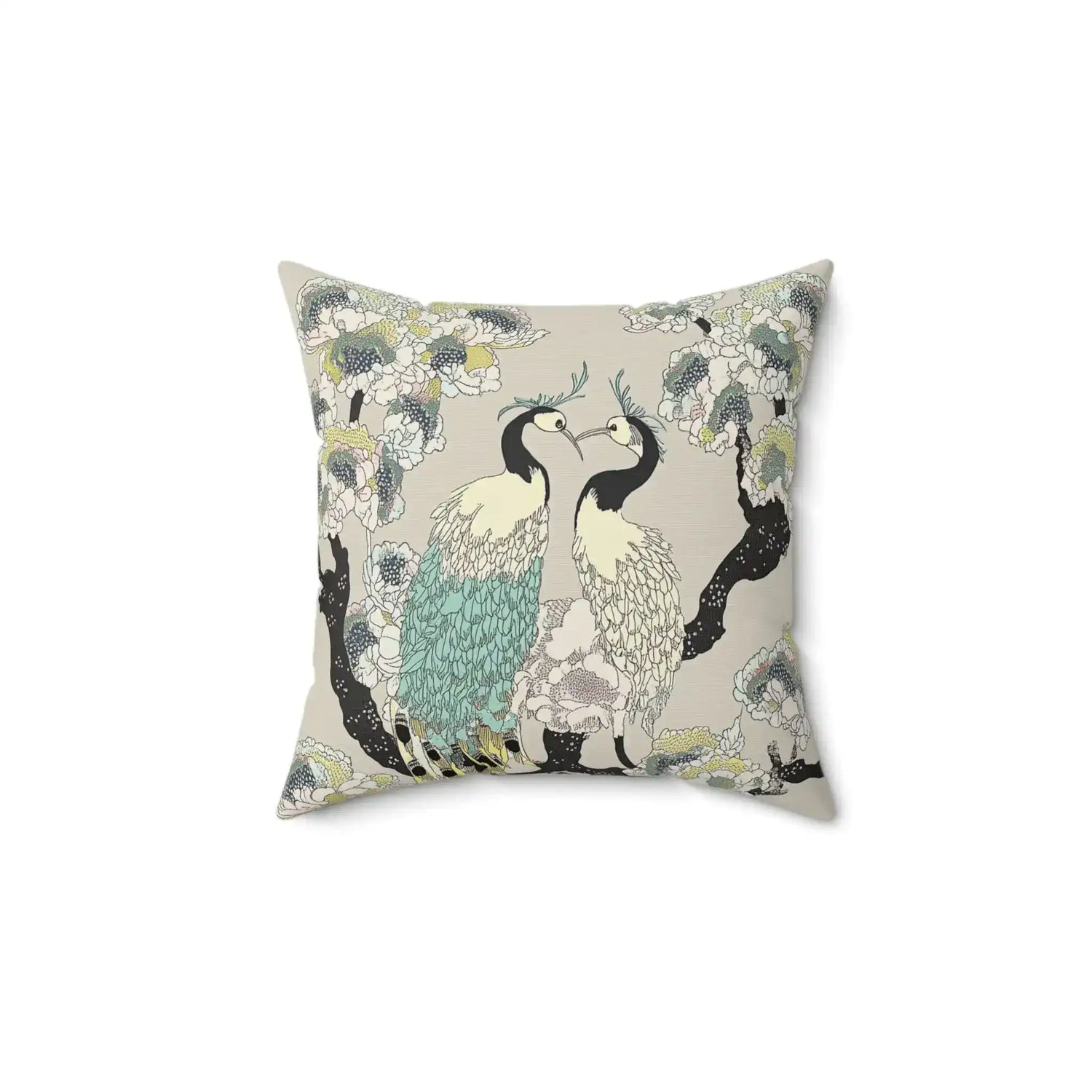 Romantic Cranes in Bloom Throw Pillow