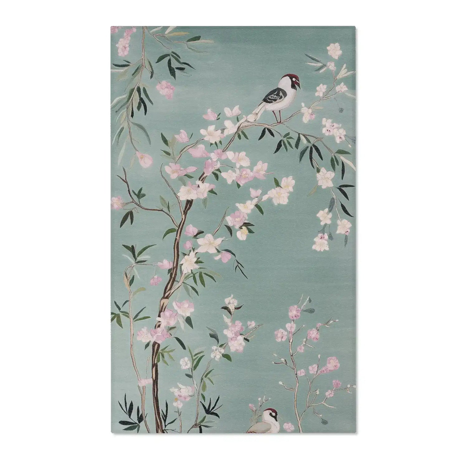 Floral Bird Accent Rug with Soft Green Background
