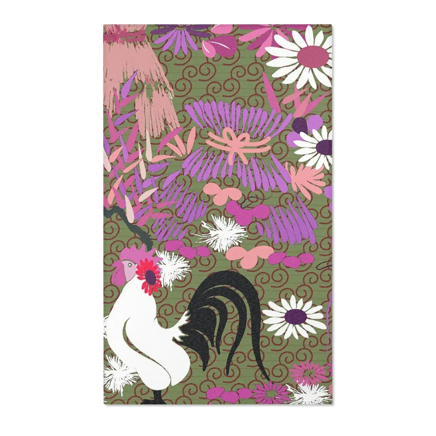 Rooster in Pink Petal Garden Accent Rug