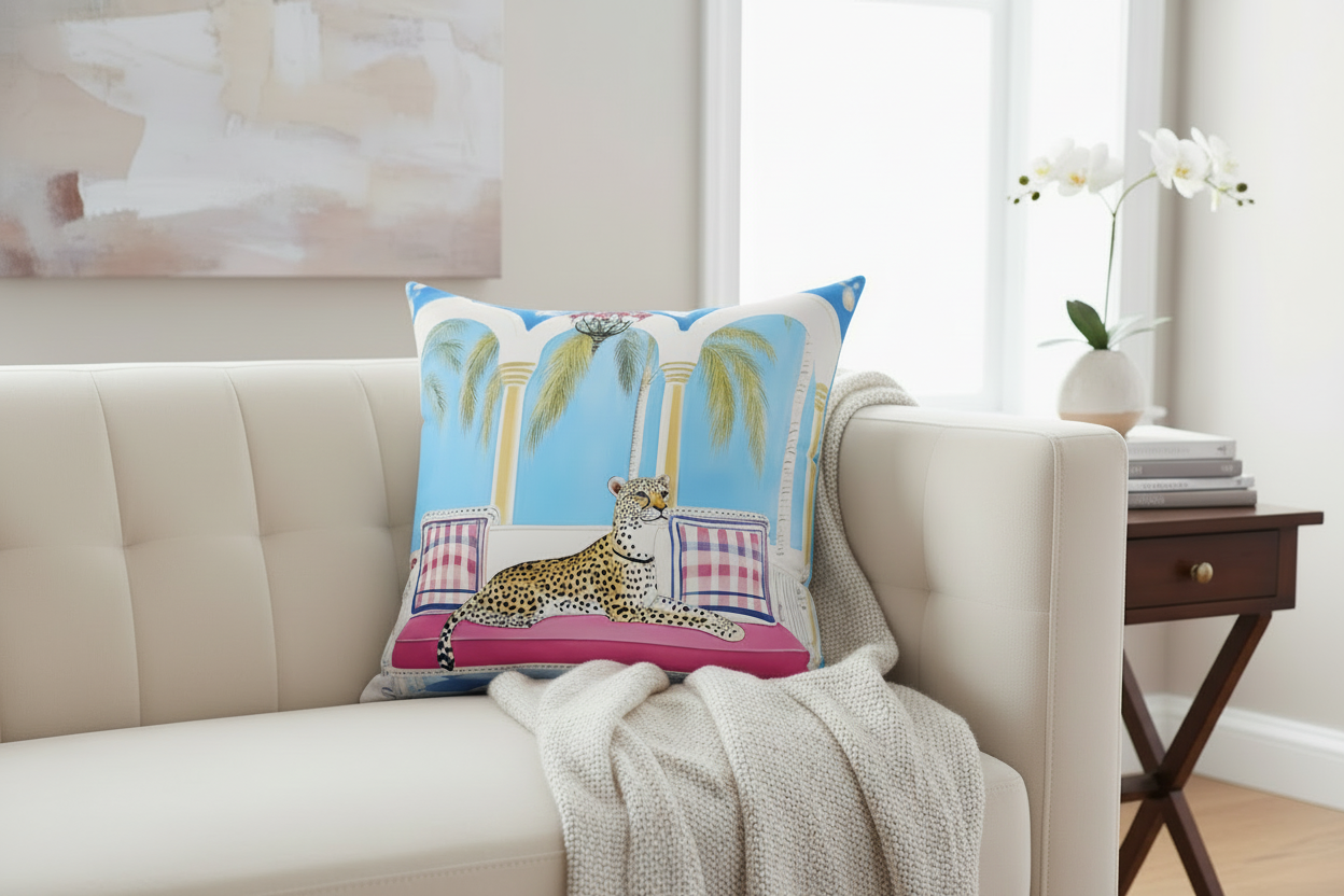 Leopard Lounge on the Veranda Throw Pillow