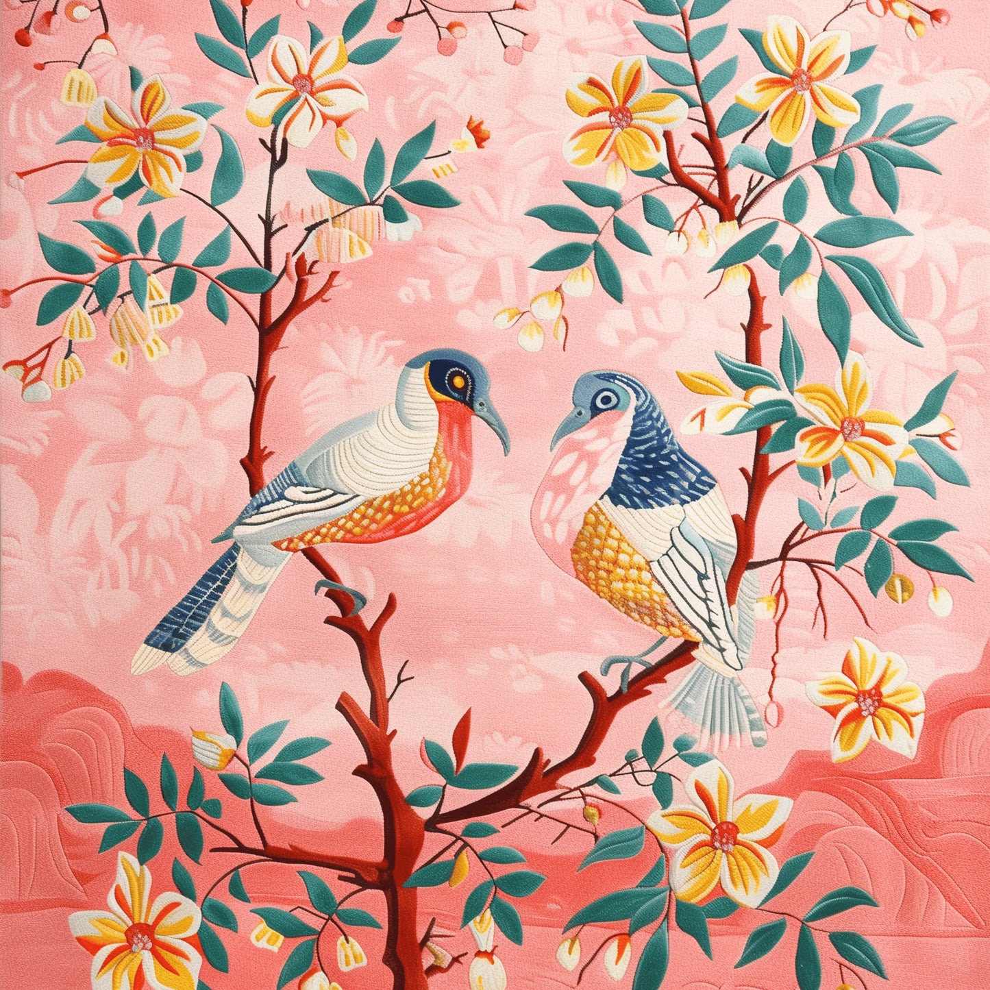 Blushing Birds Garden Hand Tufted Rug