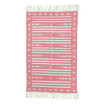 Handwoven Pink and White Traditional Cotton Rug with Fringes