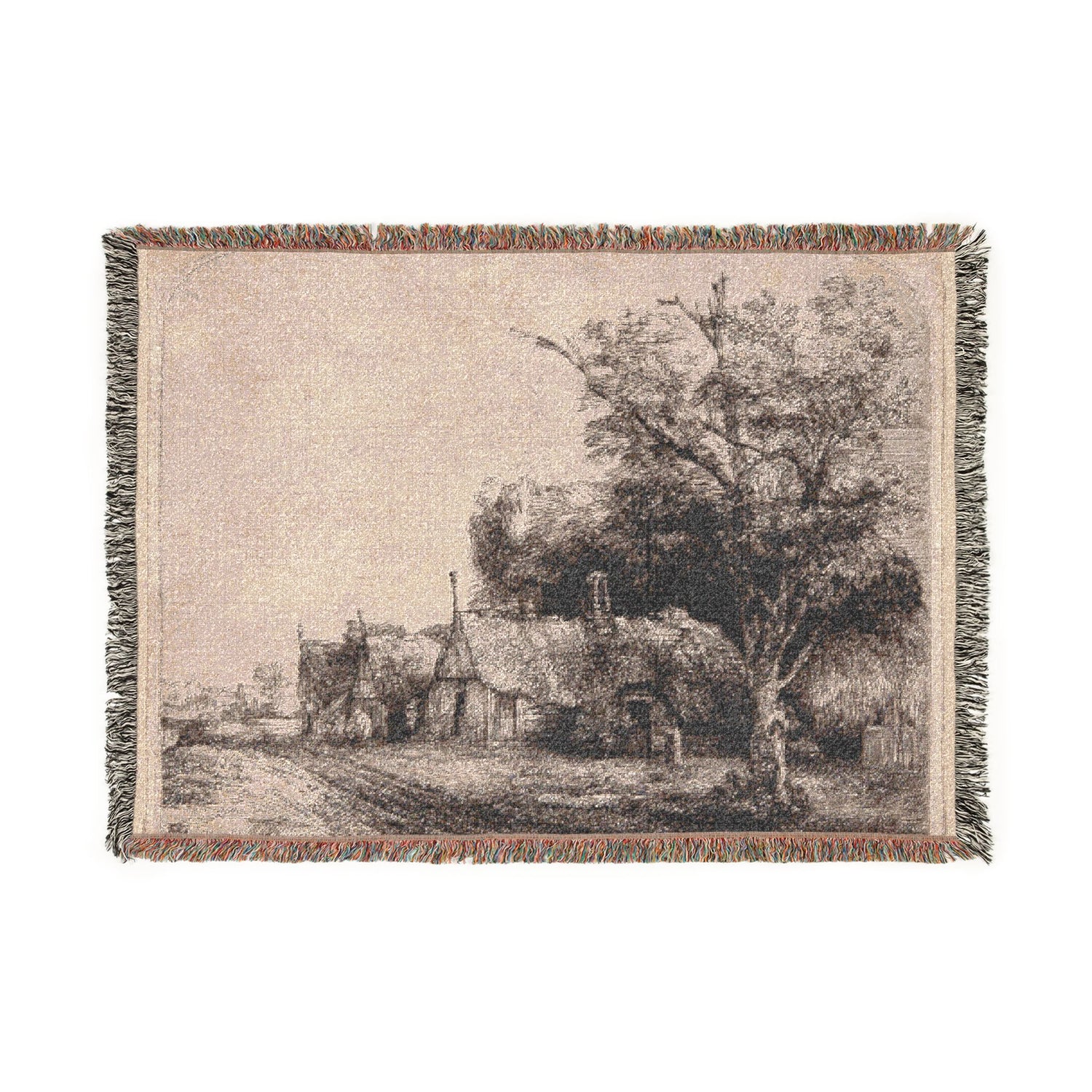 Landscape with Three Gabled Cottages beside a Road - Rembrandt van Rijn Tapestry Blanket