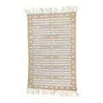 Handwoven Light Taupe and White Traditional Cotton Rug with Fringes