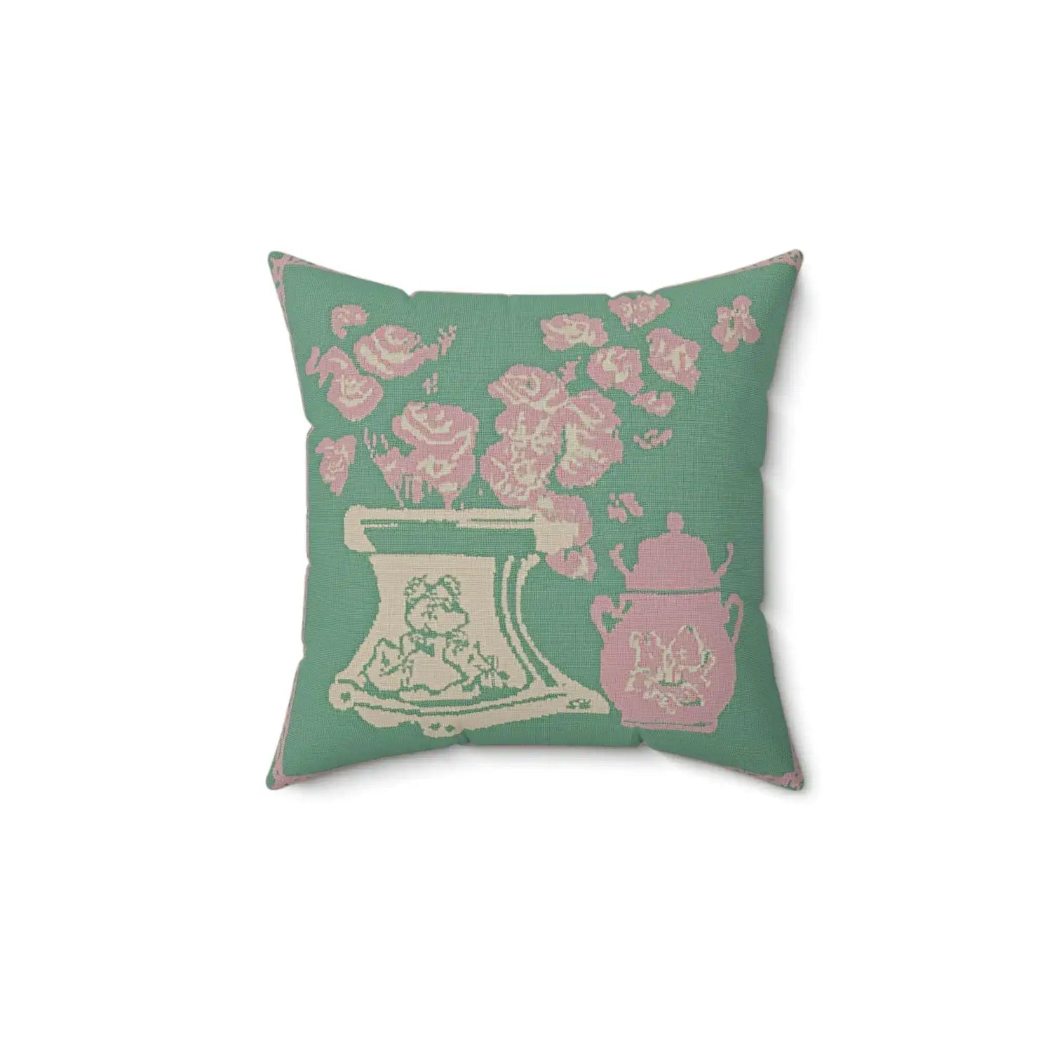 Vintage Rose Vase Throw Pillow