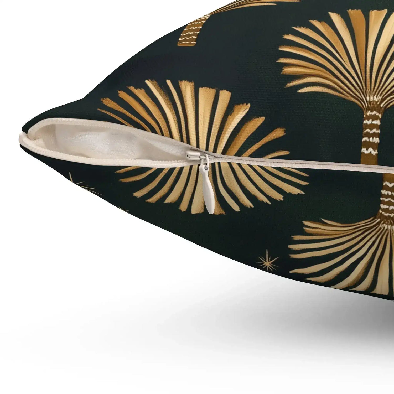 Golden Palm Leaves and Stars Throw Pillow